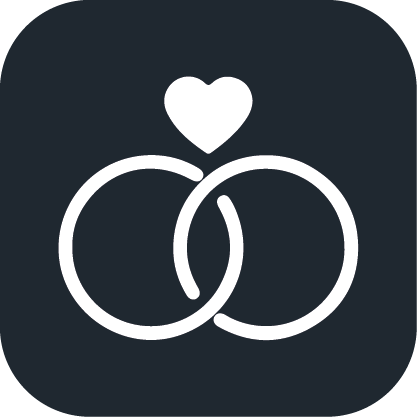 Zwei Ringe mit Herz – Icon für personalisierte Hochzeitssongs.