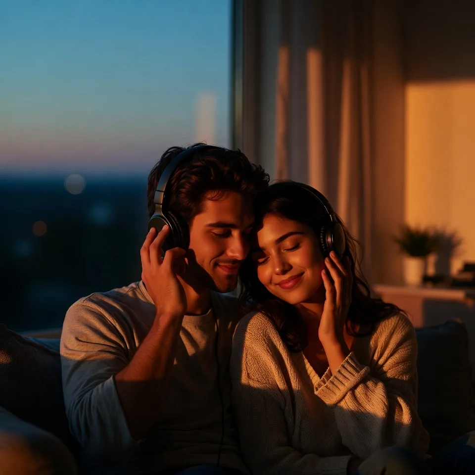 Paar hört gemeinsam personalisiertes Liebeslied zu Hause