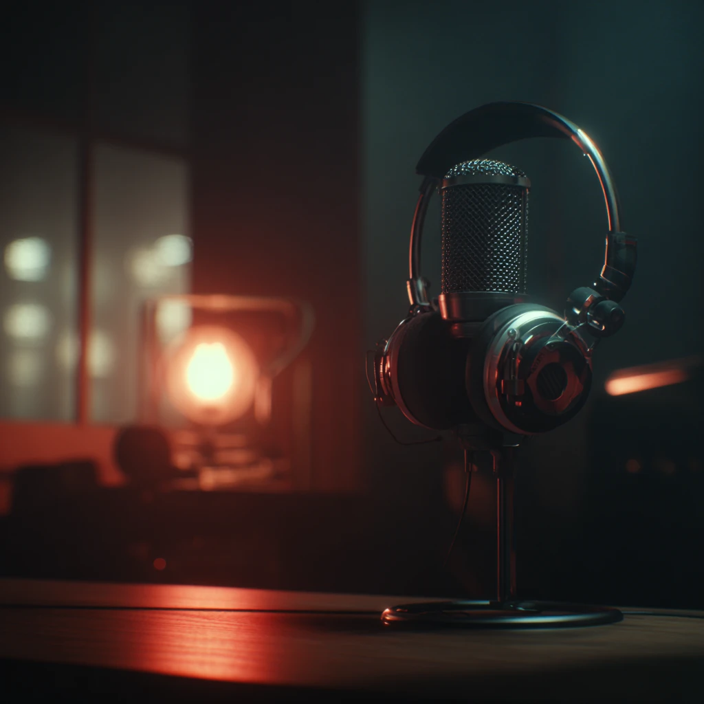 Studioaufnahme für personalisierte Liebeslieder mit Mikrofon und Kopfhörern